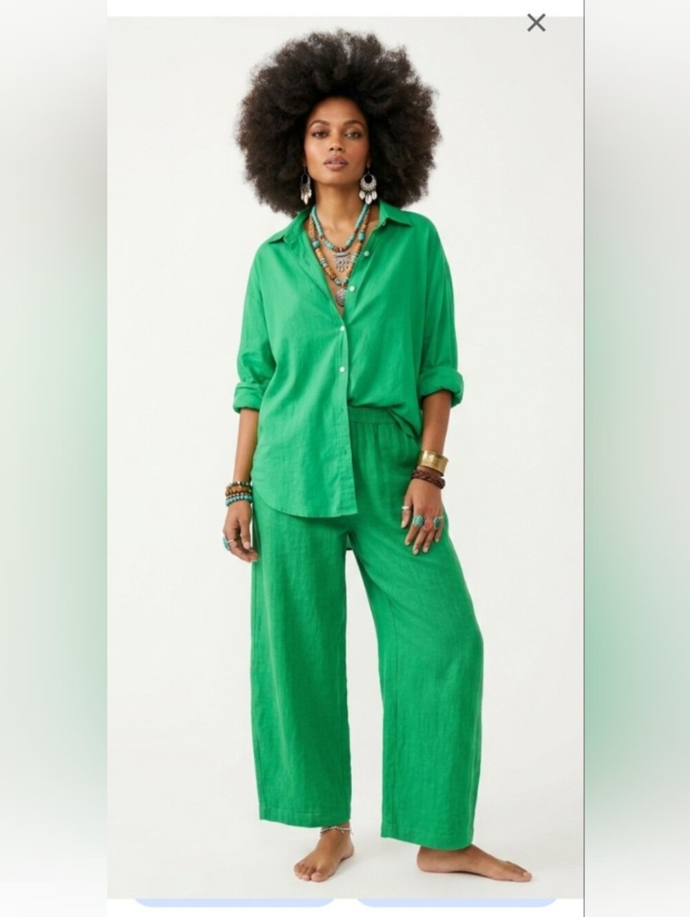 Light Cotton Bright Green Button-Up Shirt (L)